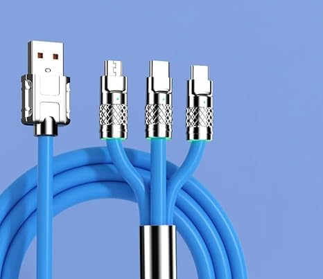 Image of Original 120W Ultra Fast Charging Zinc Alloy 3-in-1 Data Cable for Mobile Phone Fast Charging Universal Charging Cable (Blue) (APR157)