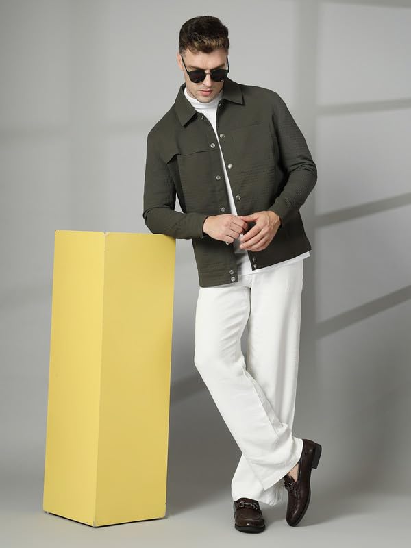 Image of CHKOKKO Men's Fleece Solid Winter Wear Regular Fit Standard Length Jacket