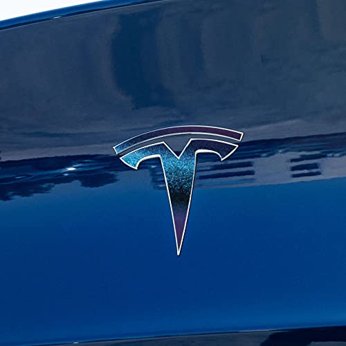Image of IPG Compatible with Model Y Decal Sticker (8 Logo Set) Overlay Stickers Do it Yourself Stickers Set Personalize Your Tesla (Chameleon - Purple to Navy Blue)
