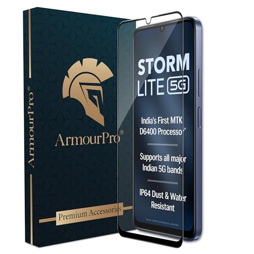 Image of ArmourPro Military Grade Gorilla Tempered Glass Screen Protector Compatible For Lava Storm Lite (6.75 Inch) With Easy Installation Kit| Edge To Edge Coverage |Black