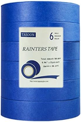 Multipurpose Painter’s Tape,Home and Office Masking Tape,6-Pack, 0.94’’ x 55Yds Each,Blue,TASOON