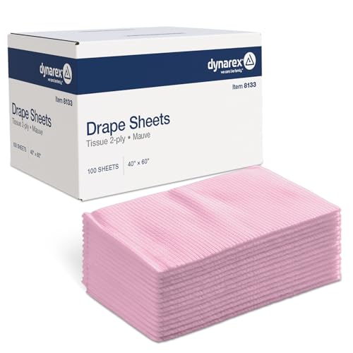 Dynarex Disposable Drape Sheets - 40" x 60" (Case of 100), Mauve, 2-Ply Tissue Paper for Patient Privacy, Exams, and Procedures