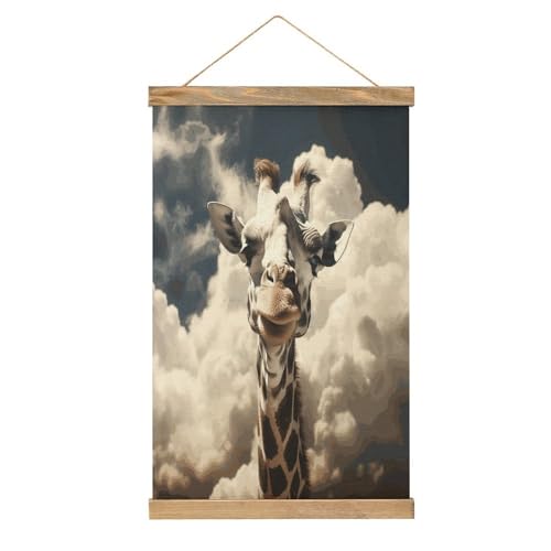 Pintura de pergamino exclusiva FekiLoot con diseño de jirafa en las nubes, acabado vintage