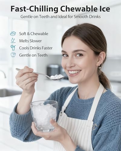 Image of Aeitto Nugget Ice Maker Countertop, 42lbs /24H Ice Machine with 1.5L Water Tank, Rapid Ice Release in 6 Mins, Self-Cleaning Pebble Ice Maker with Basket and Scoop for Home Office RV and Party, Silver