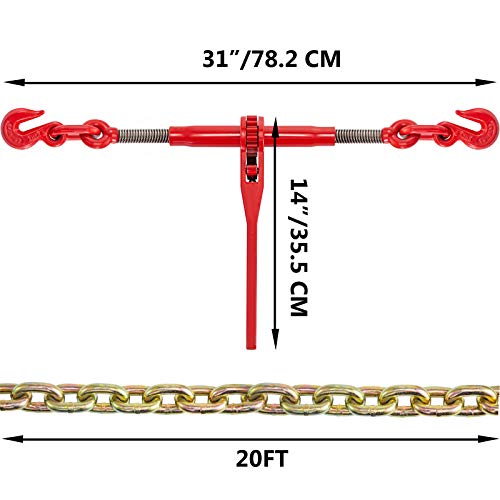 Vevor Chain And Binder Kit 5/16In-3/8In, Ratchet Load Binders 6600Lbs Working Strength, Ratchet Binders And Chains, 5/16In X 20Ft Chains W/ G70 Hooks, For Truck, Tie Down, Hauling, Towing #TOP7