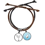 DIYthinker Silhouette de Long Island Iced Tea Cocktail Bracelet Corde Main Chaîne Bracelet Cuir Cone