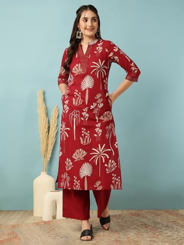 Image of GULMOHAR JAIPUR Women's Rayon Calf Length Printed Straight Kurta Bottom Set