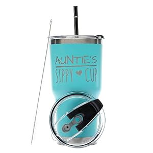 Auntie’s Sippy Cup 30 oz. Teal Stainless Steel Tumbler Value Pack with 2 Lids and Extra SS Straw – Ideal Gift for Soon to Be Aunties