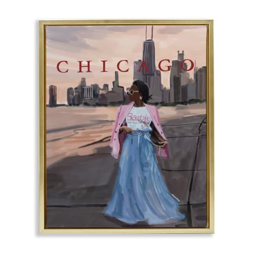 Fashionable Woman Chicago Cityscape, 25 x 31 Inch Canvas in Floater Frame