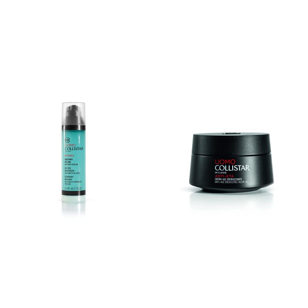 Collistar Hydra Uomo Idratante Oil Free Gel Viso e Occhi, Gel ultra fresco, Idratazione immediata, protezione dalla luce blu & Linea Uomo Crema-Gel Energizzante, Azione antirughe e antifatica