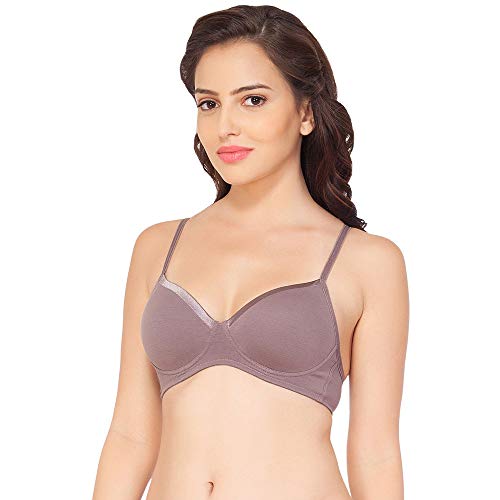 Image of SOIE Women's Solid Semi /Medium Coverage Padded Non-Wired Satin Panelled T-Shirt Bra