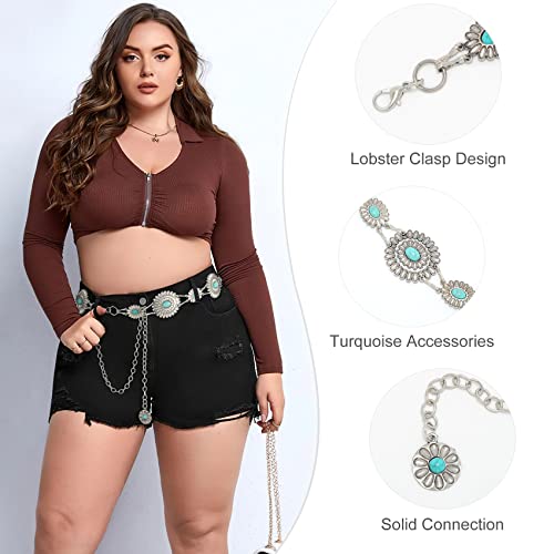 WHIPPY Women Concho Chain Belt Metal Link Western Cowgirl Turquoise Chain Belt for Dress3