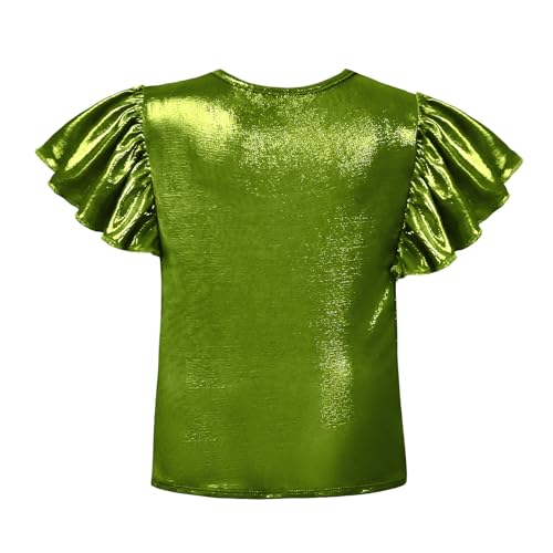 Image of Mirawise Girls Shirts Metallic Tops Clothes Tshirt Ruffle Short Sleeve Tee Size 6-14