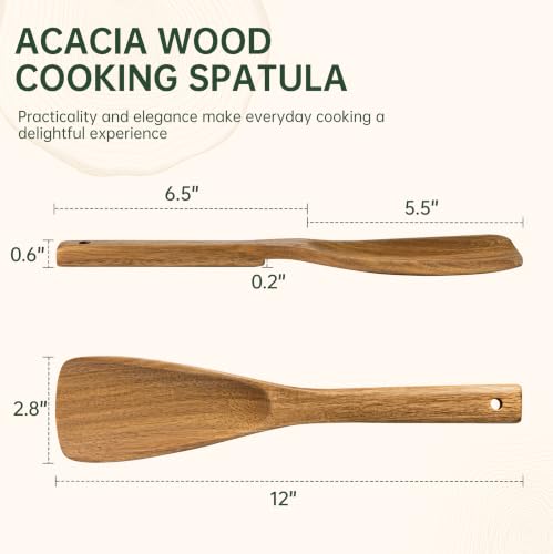 Wooden Spatula Spoon for Cooking, Multifunction Spatula with Built-In Resting Notch, Cooking Spoon for Nonstick Cookware, Natural Non-Toxic Acacia Wood Kitchen Utensils,12 x 2.8 Inch — view 5