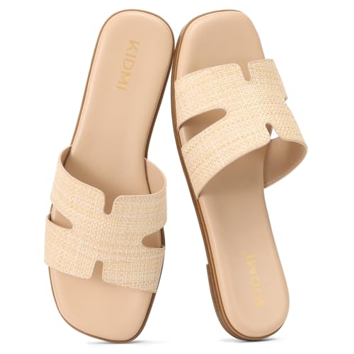 Image of KIDMI Women's Dressy Flat Sandals, Comfortable Slip On Summer Slides, Fashion Open Toe Casual Sandals