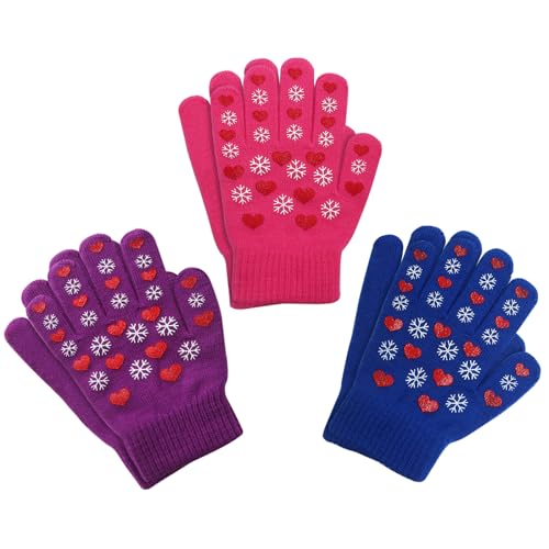 Image of Evridwear Kids Winter Gloves,3 Pairs Knit Warm Stretch Gripper Children Magic Glove for Boys Girls 4-14 Years