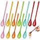 Ferenando 12 Stück Eierlöffel Kunststoff Lang 19cm 6 Farben Harte Plastiklöffel Langer Stiel Bunt Dessertlöffel Marmeladenlöffel Teelöffel Joghurtlöffel Rice Löffel Eis Löffel Langer Stiel