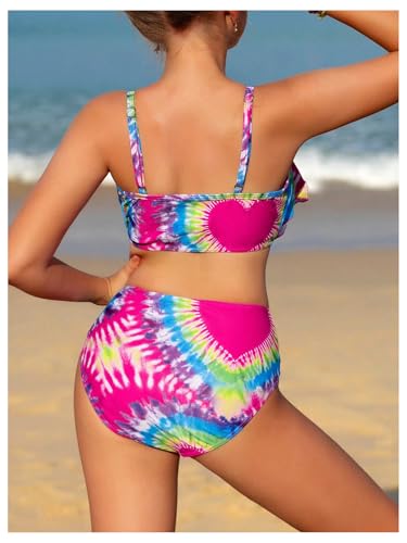 Girl's Tankini Swimsuit Heart Print Asymmetrical Hem Bathing Suit 2 Piece Cute Swimwear Set3