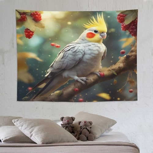 Tapisserie perroquet blanc 3D pour créer un salon exotique et lumineux
