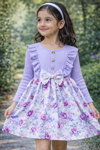 Image of Buy & Try by Dharmikaay Girl's Lycra Floral Printed Frock Dress for Girls Short Frock Baby Princess Western Dresses| Stylish Fancy Kids Clothing for New Year, Fashion.