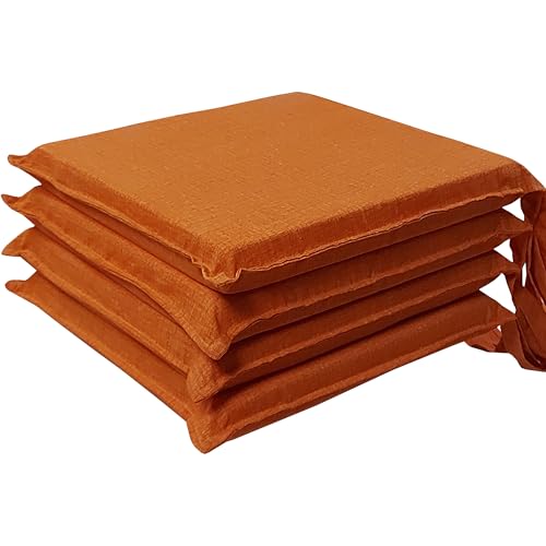 HABITA 33 HOME Cojines para Sillas de Cocina – Set de 4 Cojines – Fundas Desenfundables con Lazos – Color Moderno – Comodidad y Estilo – Fabricación Italiana (4, Sorrento Naranja)