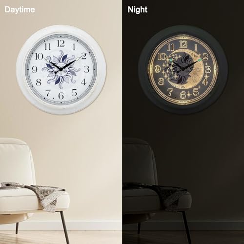 OCEST Metall Großes Nachtlicht Außenuhr Wasserdicht, 15 Zoll Leise Outdoor Indoor Uhr Beleuchtete Wanduhr Batteriebetrieben für Garten Pool Terrasse Wohnzimmer Dekorativ