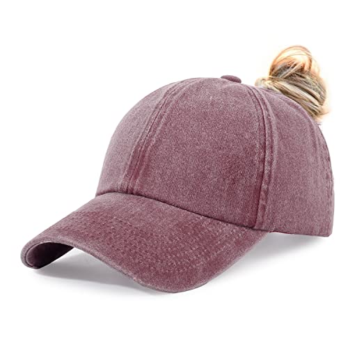 Image of HH HOFNEN Ponytail Hat for Women Washed Distressed Baseball Cap Ponycaps