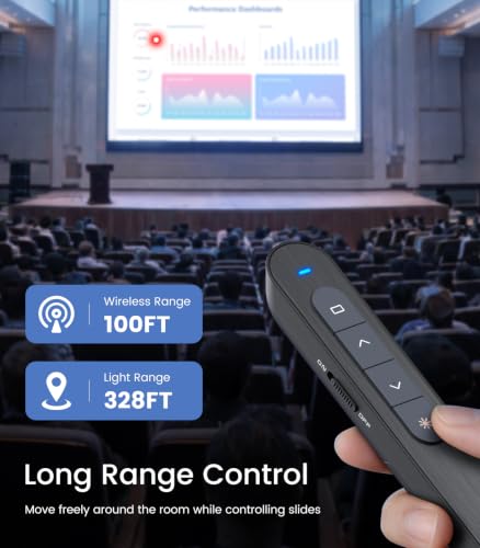 Image of Wireless Presenter, Hyperlink Volume Control Presentation Clicker RF 2.4GHz USB PowerPoint Clicker Presentation Remote Control Pointer Slide Advancer (Black)