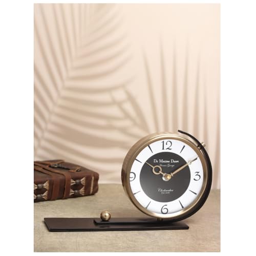 Image of Decor de Maison Brings Handcrafted Aleksi 2 Body Stand Table Clock for Home, Room, Office, Shelves | Classic Non-Ticking Tabletop Battery Operated Analog Desk Clock (Gold)