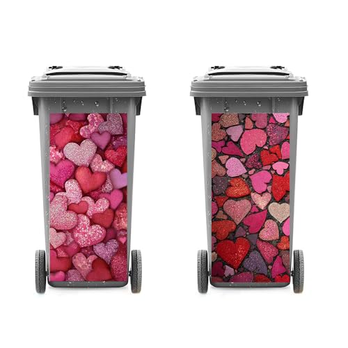 Image of 2 PC Trash Can Sticker 14.57 x 32.28 Inch Pink Mosaic Heart Design Vinyl Sticker with Stone Path and Romantic Pattern for Outdoor Garbage Bin Garden Yard Driveway Home Decor