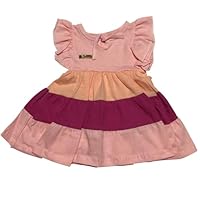 Vestido Infantil em Algodão, 3 Cores,Rosa Claro, 3-6 Meses, 38cm Comprimento