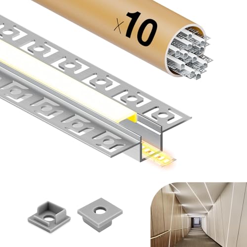 GEEKLUX Profilé Encastrable LED pour Plaques de Plâtre, Profilé en Aluminium pour Ruban LED, Diffuseur blanc, Convient aux bandes jusqu'à 12 mm – Tailles 55,5 × 14,9 mm (10 * 2M(20M))