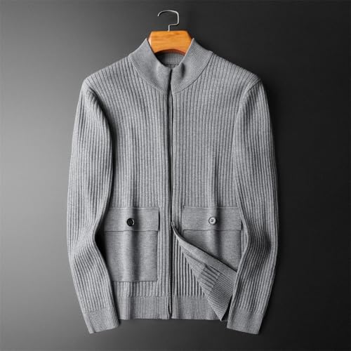 Men's Wool Winter Sweaters Long Sleeve Business Casual Stand Collar Solid Zipper Knitted Cardigan2