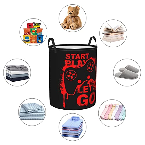 Image of Game Joystick Round Laundry Hamper Storage Basket Toys Clothes Organizer Bin For Home Bathroom Bedroom Dorm Nursery, 62l