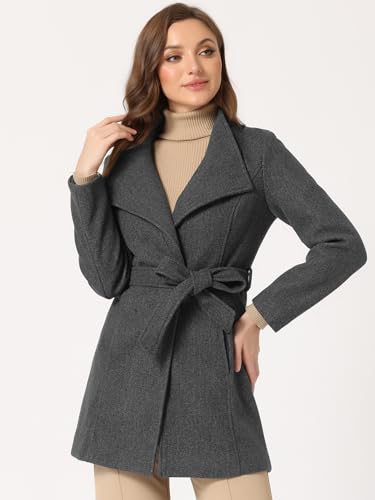 Image of Allegra K Women's Winter Elegant Stand Collar Overcoat Long Belted Pea Coat