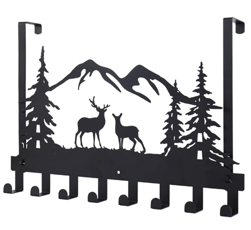 FYSUIMU Mountain Forest Over The Door Hooks Metal Door Hanger Hook Christmas Reindeer Decorative...