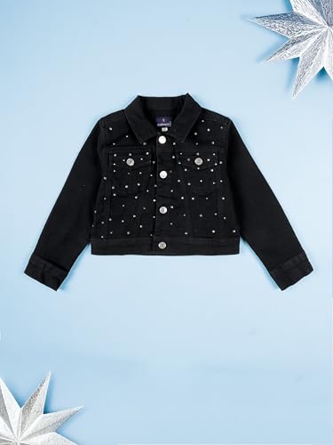 Image of Girls Full Sleeve Solid Crop Denim Jacket