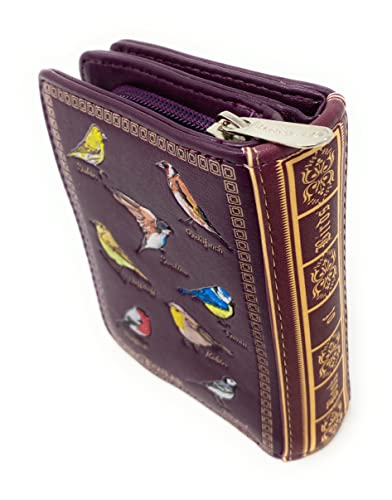 Shag Wear Book of Birds Small Wallet for Women and Teen Girls Vegan Faux Leather 4.5" Burgandy2