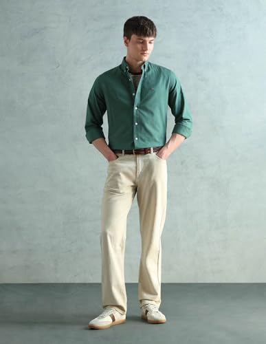 Image of Arrow Sport Solid Slim Fit Cotton Shirt for Men - Full Sleeve Mens Casual Shirts