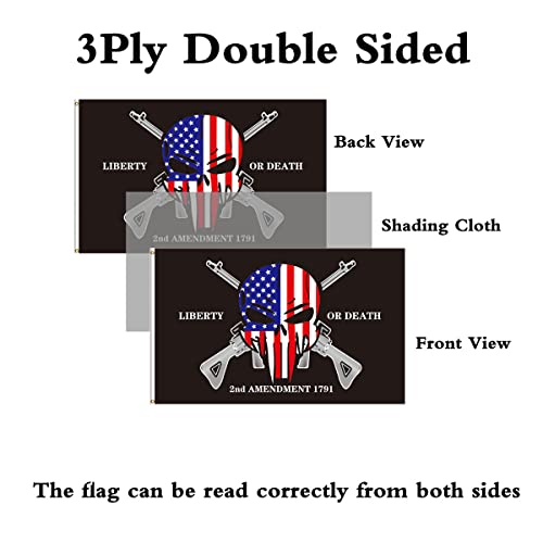 Anconine Double Sided Liberty Or Death 2Nd Amendment 1791 Flag 3X5Ft,Usa Punisher Skull Flags Outdoor Indoor,Heavy Duty 3Ply 220D Polyester Double Stitched Flags With 2 Brass Grommets. #TOP1