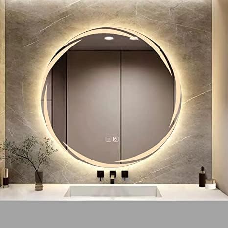 Sponsored Ad - ALFA Design Bathroom 24 x 24 inch LED Mirror, Round Wall Mounted Mirror with 3-Color Dimmable LED Light and Touch Switch, Demister for Bathroom and Living Room
