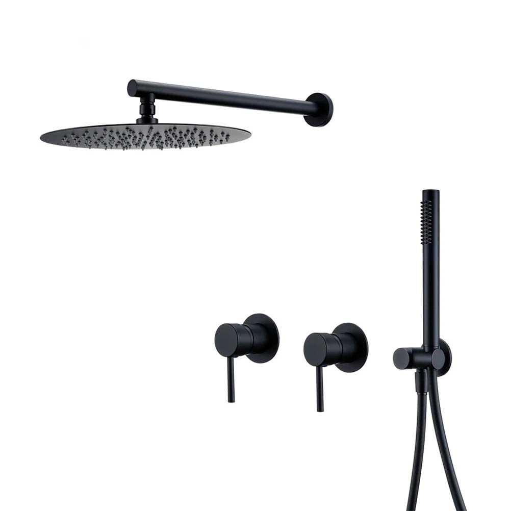 Concealed Shower System Set, Rainfall Wall Mounted Bathroom Shower Mixer Tap Brass Faucet Hot Cold Water Mixer Tap, Shower Set with Shower Head Shower Hose