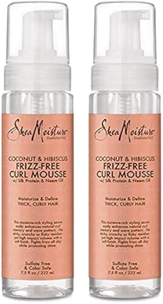 SheaMoisture Curly Hair Products, Coconut & Hibiscus Curl Mousse, Frizz Free Hair with Silk Protein & Neem Oil, Pack of 2 - 7.5 Oz Each