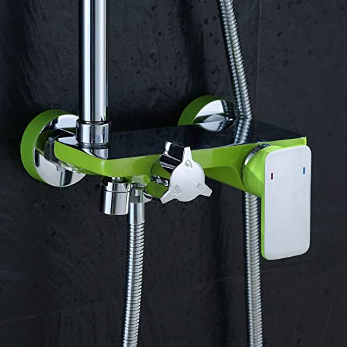 Ensemble de douche chromé vert moderne avec mitigeur réglable et étagère de salle de bain - 4
