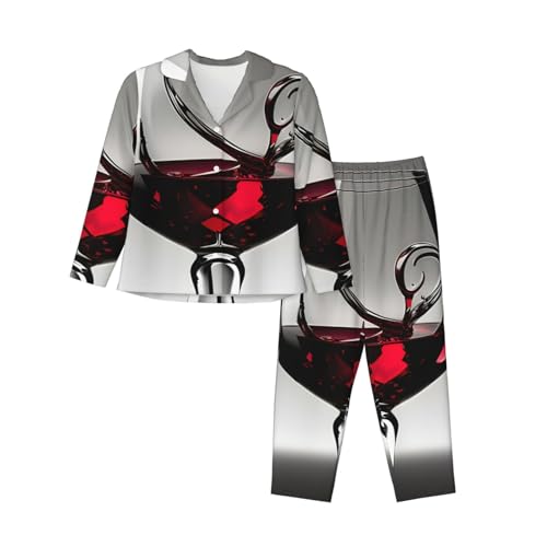 Pyjama imprimé verre à vin femme veste manches longues et pantalon de nuit deux pièces assorti