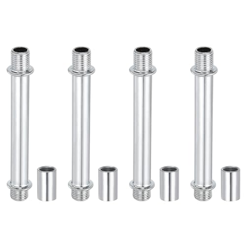 Image of PATIKIL Straight Pipe Lamp Stems Rod Kit, 4Set M10 Carbon Steel 80mm(3.15 inch) Long Double End Thread Rod with Coupling Nuts Sleeve Connector for Table Lamps Chandeliers, Silver Tone