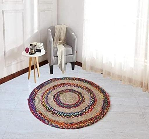 Tapis en jute naturelle et coton pour salon séjour rond 1.5m