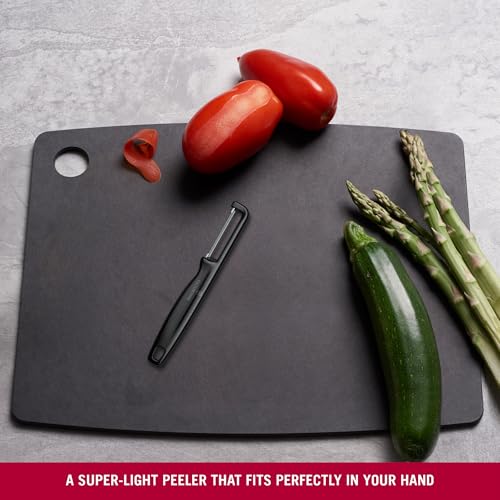 Image of Victorinox Swiss Made Stainless Steel Swiss Classic Double-Edge Iota Serrated Peeler for Professional and Household Kitchen, Black, Soft Skin Fruit & Vegetable Peeler | 6.0943.3