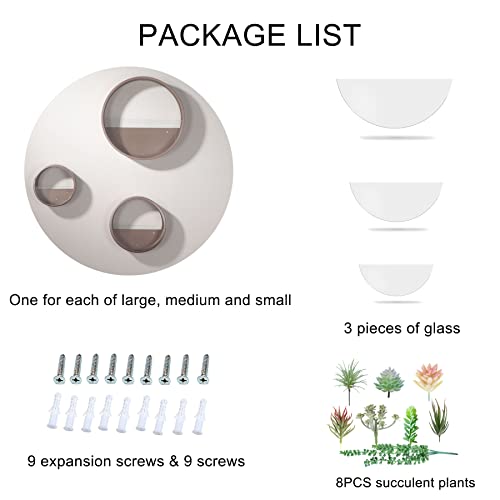 Vevlu 3 Pack Wall Planters With 8 Artificial Plants, Modern Round Metal Wall Planter Succulent Planter Circle Iron Hanging Planter (Coffee With 8 Artificial Plants) #TOP4