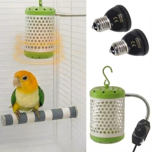 MANON ROSA Bird Cage Heater for Parakeets Chickens Parrots - Thermostatic Socket Non-Light Emitting Lamp with 2 Ceramic Bulbs (E27 110V) - Small Pet Winter Warming Equipment(50W&100W)